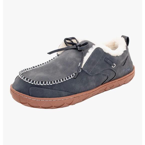 Flojos Unisex Cancun Faux Leather Upper W/Shearling Trim/Sock, Black/Gum - Picture 2 of 3